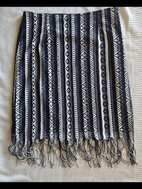Fringed Navy and White Striped Crochet Skirt